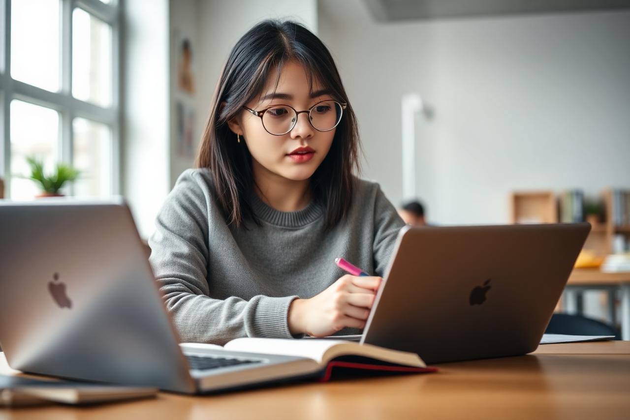 Student writing an essay on a laptop